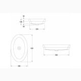 Lavoar Ovalo 63.5x39 cm Fara Preaplin – schita tehnica, desen tehnic cu dimensiuni lavoar oval, vederi multiple