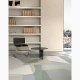 Gresie Decorata HBE Shapes Artico 60x120 cm – ambient living, living cu birou, scaun negru, masa metalica, vedere oras, pe pardoseala