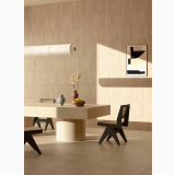 Gresie Manufatti MI 01 Soia Brick Mat 7.5x40 cm – ambient living, living cu masa neagra si perete placat vertical