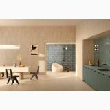 Gresie Manufatti MI 03 Acquamarina Lucios 20x20 cm – ambient living, living si bucatarie cu perete verde faianta zimtata