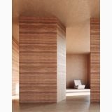 Gresie Decorata HBE Stratum Argilla 60x120 cm – ambient hol, coridor cu pereti gresie decorata si scaun alb, pe pardoseala si perete