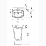 Lavoar Freestanding Paglia Cast Marble Finisaj Alb Lucios 52x45x85 cm – schita tehnica, desen tehnic cu dimensiuni lavoar freestanding vedere fata si laterala