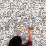Gresie Decorata Wide & Style ABK Paint The House 60x120 cm – ambient, copil coloreaza perete tapet cu case desenate
