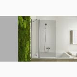 Paravan Parte fixa Si Mobila Cada New Step Gala 120x150cm Finisaj Profil Crom – ambient baie, cada cu paravan sticla, perete verde muschi decorativ
