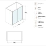 Paravan dus usa glisanta SoftClose 180x200cm grosime 8 mm anti-calcar – schita tehnica, schema tehnica paravan dus cu dimensiuni si simboluri