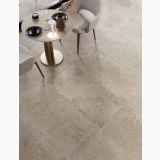 Gresie Poetry Stone Pirenei Ecru Antislip 60x120 cm – ambient living, masa rotunda cu scaune pe gresie bej mata, pe pardoseala