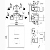 Set Dus Complet Incastrat Paffoni Level Crom – schita tehnica, desen tehnic cu dimensiuni pentru set incastrat baterie dus