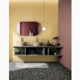 Gresie Play Drops Multiblack 20x20 cm – ambient baie, baie moderna cu dublu lavoar si pardoseala terazzo