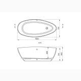 Cada Freestanding Praga 157x70 cm – schita tehnica, desen tehnic cu dimensiuni cada ovala freestanding