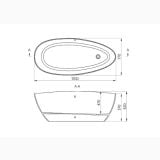 Cada Freestanding Compozit Praga XL 170x77 cm – schita tehnica, desen tehnic cu dimensiuni cada ovala freestanding
