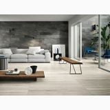 Gresie de exterior Stone Mix Quarzite Grey Antislip 60x60x2 cm – ambient living, living modern cu canapea alba si perete gri antracit, pe pardoseala