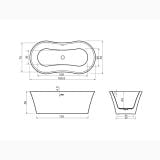 Cada Freestanding Ovala Ranya 170x84 cm – schita tehnica, desen tehnic cu dimensiuni cada ovala freestanding
