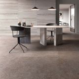 Gresie Abk Native Red Mat 60x60 cm – ambient living, birou modern cu masa marmura si scaune negre, pe pardoseala