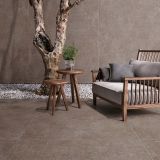 Gresie Abk Native Red Mat 60x60 cm – ambient terasa, terasa cu copac, canapea lemn si pietris decorativ, pe pardoseala