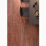 Gresie I Travertini Rosso Vein Cut 80x160 cm – ambient living, pardoseala rosie travertin cu masa lemn si scaune negre