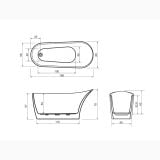 Cada Freestanding Ovala Roya 160x66 cm – schita tehnica, desen tehnic cu dimensiuni cada freestanding ovala