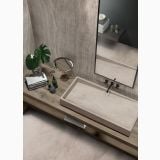 Gresie Atlantis Sand Mat 60x120 cm – ambient baie, baie moderna cu lavoar din gresie si perete asortat