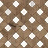 Gresie Timewood Flip Mosaic Honey 29x29 cm – model mozaic geometric lemn cu romburi albe marmura