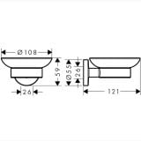 Sapuniera Logis Universal Hansgrohe Finisaj Crom – schita tehnica, desen tehnic cu dimensiuni suport saun perete