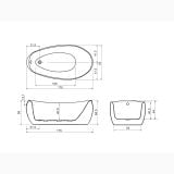 Cada Freestanding Ovala Sara 175x83 cm – schita tehnica, desen tehnic cu dimensiuni cada ovala freestanding