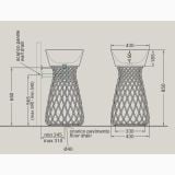 Lavoar Freestanding Hidra Wire Finisaj Negru – schita tehnica, desen tehnic cu dimensiuni si variante scurgere