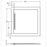 Cadita Dus Compozit cu Rigola Unika Alb 90x90 cm – schita tehnica, desen tehnic cu dimensiuni si vedere laterala cadita