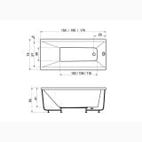 Cada Rectangulara Adelaide 170x75x59 cm – schita tehnica, desen tehnic cu dimensiuni vedere de sus si laterala