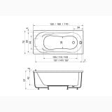 Cada Rectangulara Afrodita 160x70x57 cm – schita tehnica, desen tehnic cu dimensiuni vedere de sus si profil