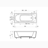 Cada Rectangulara Alice 183x92x61 cm – schita tehnica, desen tehnic cu dimensiuni vedere de sus si profil
