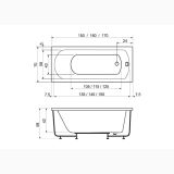 Cada Rectangulara Amalia 170x70x58 cm – schita tehnica, desen tehnic cu dimensiuni vedere de sus si laterala