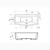 Cada Rectangulara Anca 180x80x56 cm – schita tehnica, desen tehnic cu dimensiuni vedere de sus si laterala