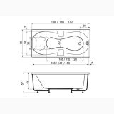 Cada Rectangulara Andra 150x76x56 cm – schita tehnica, desen tehnic cu dimensiuni vedere de sus si laterala