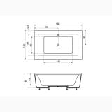 Cada Rectangulara Cassandra 190x120x61 cm – schita tehnica, desen tehnic cu dimensiuni vedere de sus si lateral