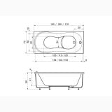 Cada Rectangulara Desire 160x70x59 cm – schita tehnica, desen tehnic cu dimensiuni vedere de sus si laterala