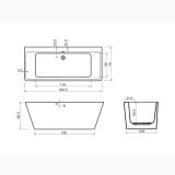 Cada Freestanding Rectangulara Tabitha Neagra 169.5x74x58.5 cm – schita tehnica, desen tehnic cu dimensiuni cada freestanding rectangulara