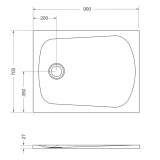 Cadita Dus Compozit Tonda Gri 70x90 cm – schita tehnica, desen tehnic cu dimensiuni cadita dus si sifon