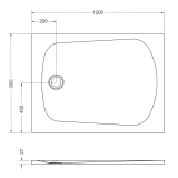 Cadita Dus Compozit Tonda Gri 90x120 cm – schita tehnica, desen tehnic cu dimensiuni cadita dus 1200x900 mm