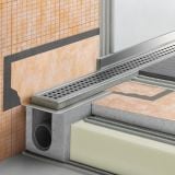 Rigola Dus Schluter Kerdi Line H40 GE 90 cm – schita tehnica, detaliu tehnic rigola dus montata in pardoseala si perete