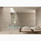 Gresie Portelanata Decor Riflat Calcis Corda Stripe 60x120 cm – ambient piscina, piscina interioara cu pereti riflati si zona de relaxare, pe pardoseala si perete