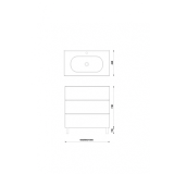Mobilier Baie Pe Prdoseala Shona Cu 3 Sertare Galet Mat 60x46x85 cm – schita tehnica, desen tehnic cu dimensiuni pentru mobilier baie cu sertare