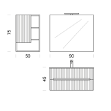 Mobilier Baie Riflat Easy Finisaj Alb Mat cu doua sertare L.90 cm – schita tehnica, desen tehnic cu dimensiuni pentru mobilier baie riflat