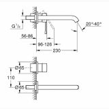 Baterie Lavoar Perete Grohe Essence Finisaj Crom Pipa 230mm – schita tehnica, desen tehnic cu dimensiuni pentru baterie lavoar perete
