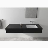 Baterie Lavoar Perete Hansgrohe Vernis Shape Finisaj Crom Pipa 205mm – ambient baie, baterie lavoar crom montata pe blat negru mat, pe perete