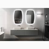 Set Mobilier Dublu Baie Belbagno Era 03 Gri Mat 180 cm – ambient baie, baie moderna cu dulapuri suspendate gri si oglinzi iluminate, pe perete