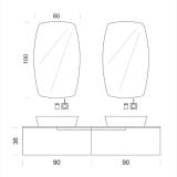 Set Mobilier Dublu Baie Belbagno Era 03 Gri Mat 180 cm – schita tehnica, desen tehnic cu dimensiuni oglinzi si mobilier dublu