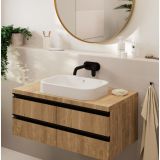 Baterie Lavoar Perete Hansgrohe Vernis Blend Finisaj Negru Mat Pipa 205mm – ambient baie, baterie neagra perete peste lavoar blat lemn