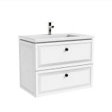 Set Mobilier Supendat Oristo Montebianco cu Lavoar Marmura Compozit Beryl Finisaj Alb Mat 80 cm