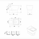 Vas WC Back To Wall Emma Square Gala + Capac Finisaj Alb Lucios – schita tehnica, desen tehnic cu dimensiuni si vedere 3D vas WC