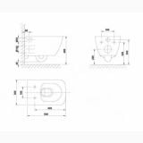 Vas WC Suspendat Rimless Emma Square Gala + Capac Slim Soft Close Finisaj Alb Lucios – schita tehnica, desen tehnic cu dimensiuni vas WC suspendat