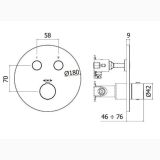 Set Dus Incastrat Mixer+Canula+Flexibil+Cap Dus Paffoni Auriu – schita tehnica, desen tehnic cu dimensiuni pentru montaj incastrat